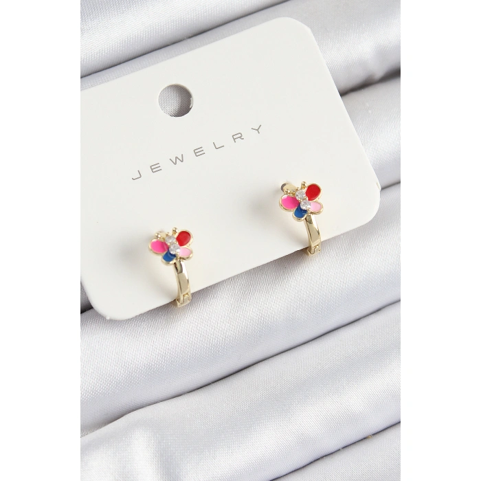 Pirinç Zirkon Taşlı Kelebek Model Gold Renk Çocuk Küpe - Lisinya