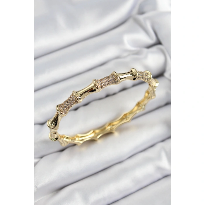 Pirinç Zirkon Taşlı Kemik Model Gold Renk Vip Kadın Bileklik - Lisinya