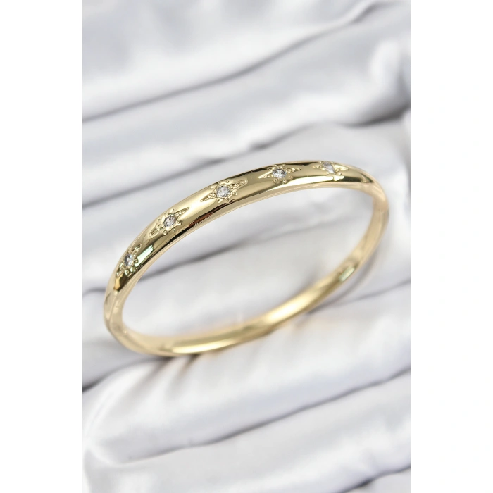 Pirinç Zirkon Taşlı Kutup Yıldızı Model Gold Renk Kadın Kelepçe - Lisinya