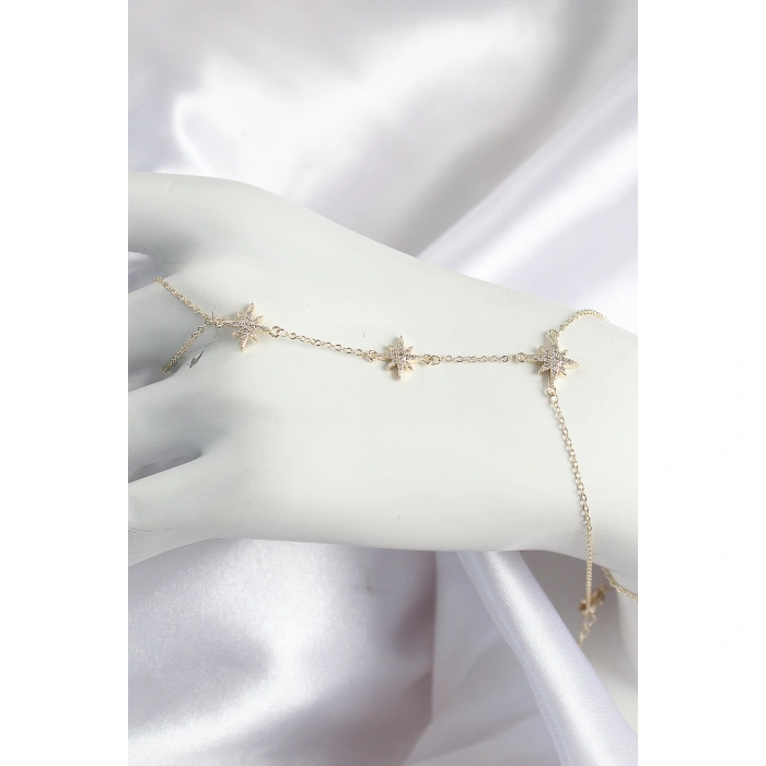 Pirinç Zirkon Taşlı Kutup Yıldızı Model Gold Renk Kadın Şahmeran - Lisinya