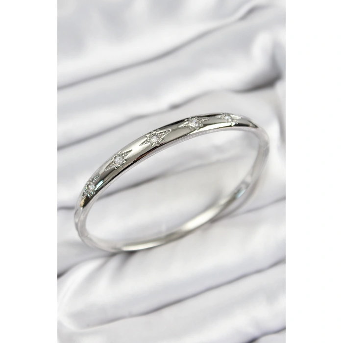 Pirinç Zirkon Taşlı Kutup Yıldızı Model Gümüş Renk Kadın Kelepçe - Lisinya