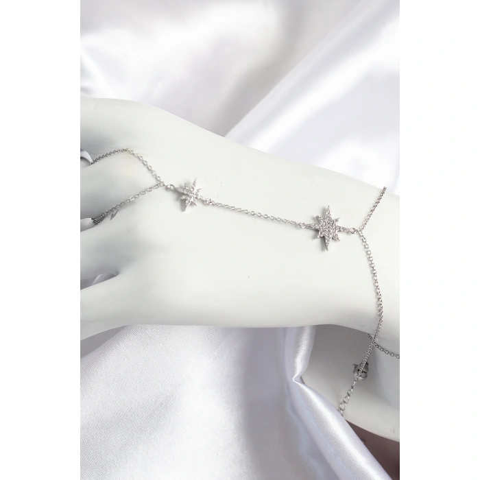 Pirinç Zirkon Taşlı Kutup Yıldızı Model Gümüş Renk Kadın Şahmeran - Lisinya