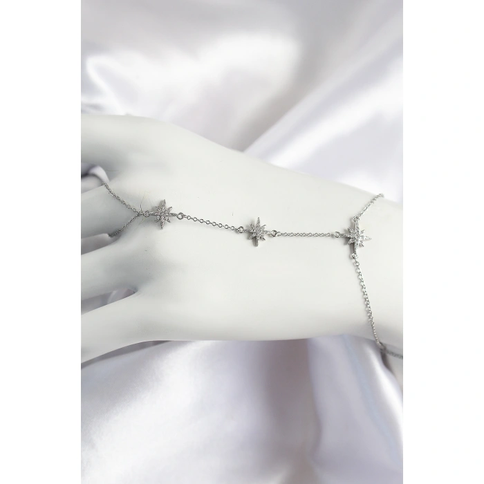 Pirinç Zirkon Taşlı Kutup Yıldızı Model Gümüş Renk Kadın Şahmeran - Lisinya