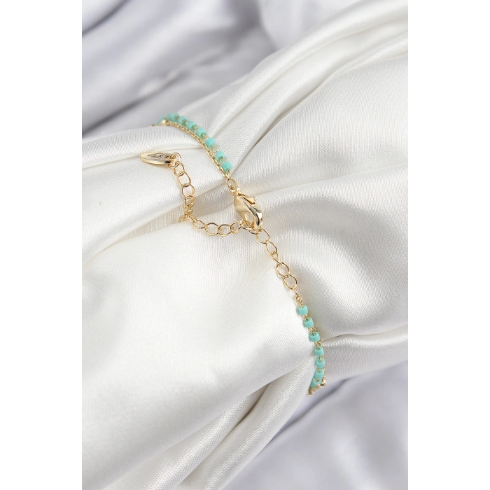 Pirinç Zirkon Taşlı Mavi Boncuklu Model Gold Renk Kadın Bileklik - Lisinya