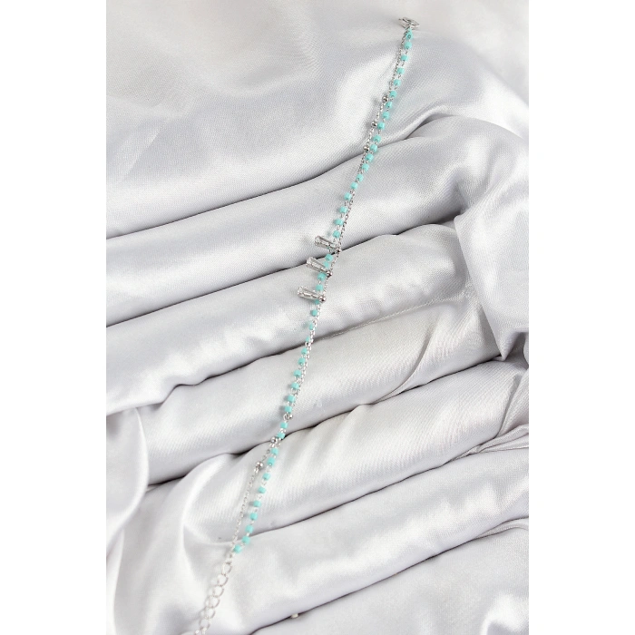 Pirinç Zirkon Taşlı Mavi Boncuklu Model Gümüş Renk Kadın Bileklik - Lisinya