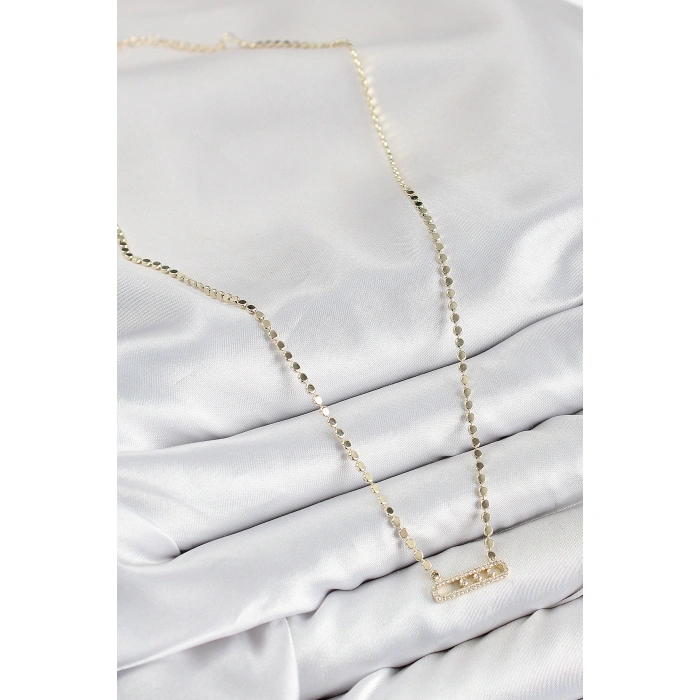 Pirinç Zirkon Taşlı Messika Model Ezme Zincir Gold Renk Kadın Kolye - Lisinya