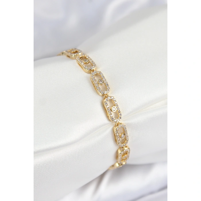 Pirinç Zirkon Taşlı Messika Model Gold Renk VIP Seri Kadın Bileklik - Lisinya
