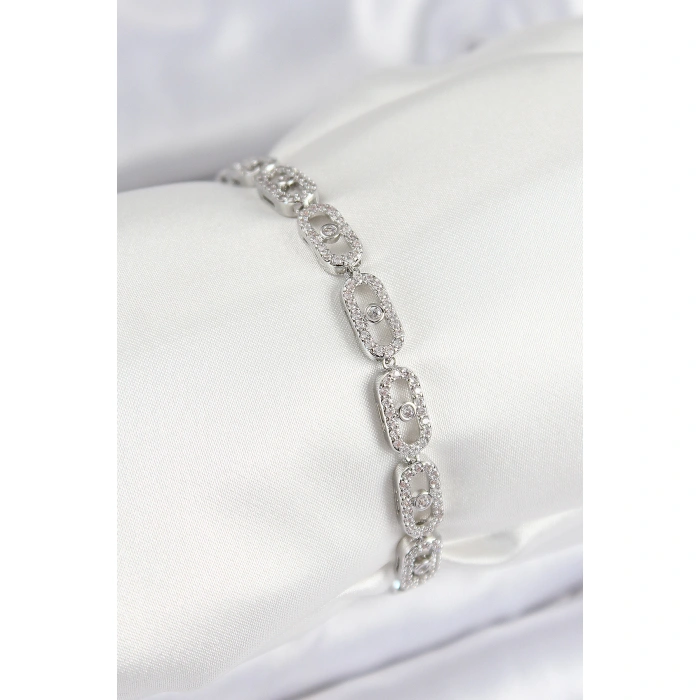 Pirinç Zirkon Taşlı Messika Model Gümüş Renk VIP Seri Kadın Bileklik - Lisinya