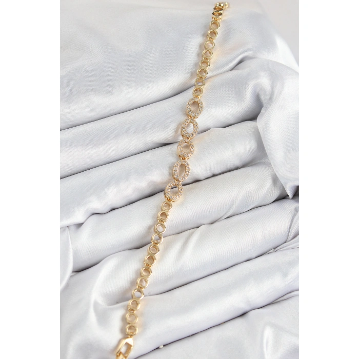 Pirinç Zirkon Taşlı Oval Model Gold Renk Kadın Bileklik - Lisinya