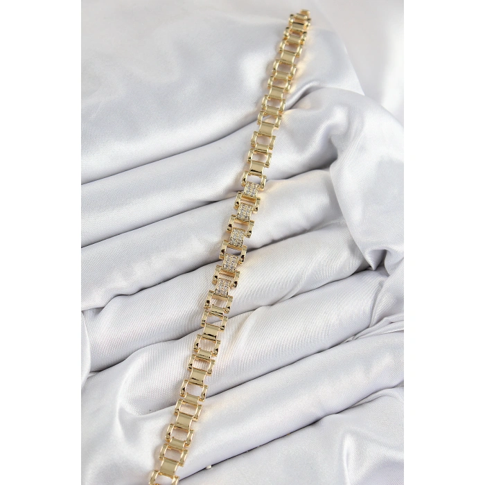 Pirinç Zirkon Taşlı Parçalı Model Gold Renk Kadın Bileklik - Lisinya