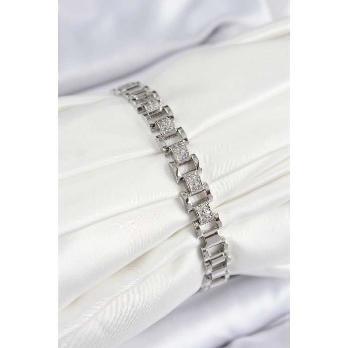 Pirinç Zirkon Taşlı Parçalı Model Gümüş Renk Kadın Bileklik - Lisinya