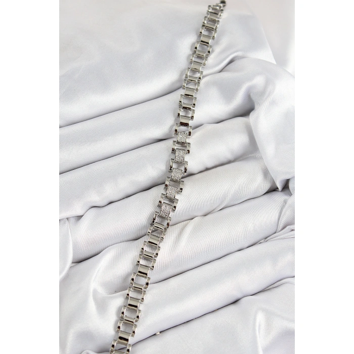 Pirinç Zirkon Taşlı Parçalı Model Gümüş Renk Kadın Bileklik - Lisinya