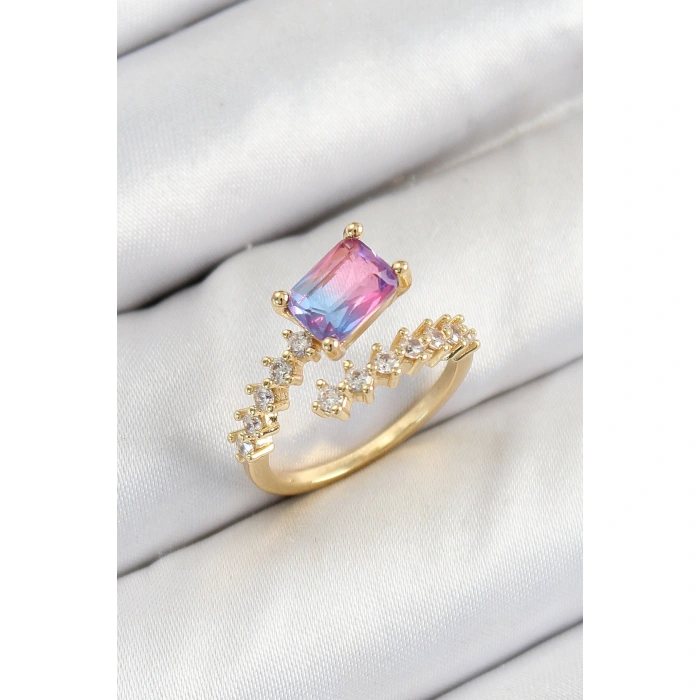 Pirinç Zirkon Taşlı Renkli Model Gold Renk Kadın Yüzük - Lisinya