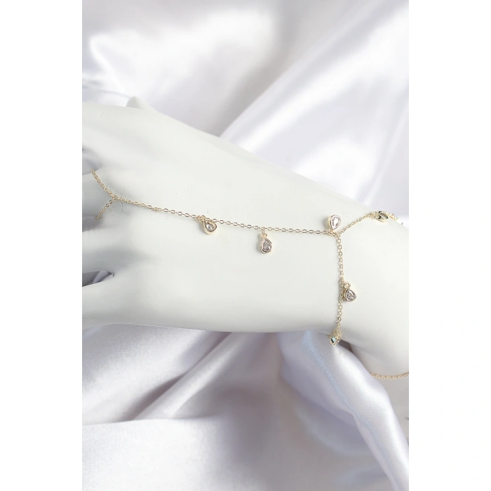 Pirinç Zirkon Taşlı Sallantılı Damla Model Gold Renk Kadın Şahmeran - Lisinya