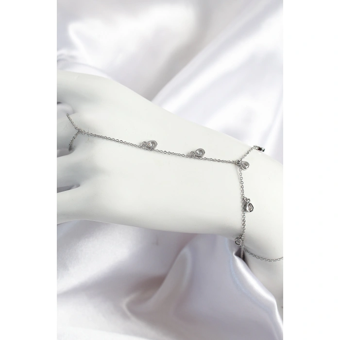 Pirinç Zirkon Taşlı Sallantılı Damla Model Gümüş Renk Kadın Şahmeran - Lisinya