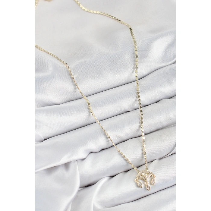 Pirinç Zirkon Taşlı Sallantılı Göz Model Ezme Zincir Gold Renk Kadın Kolye - Lisinya