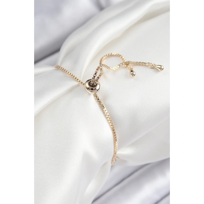 Pirinç Zirkon Taşlı Sıralı Yıldız Model Gold Renk Asansörlü Kadın Bileklik - Lisinya