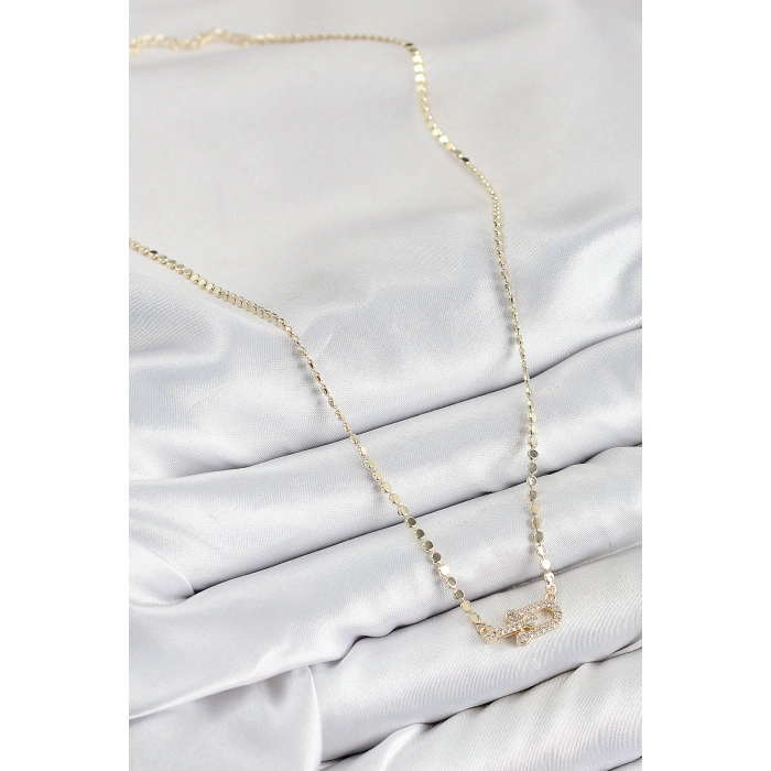 Pirinç Zirkon Taşlı Tifany Model Ezme Zincir Gold Renk Kadın Kolye - Lisinya