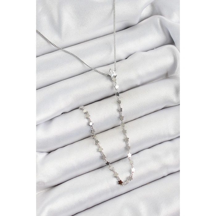 Pirinç Zirkon Taşlı Yıldız Figürlü Y Model Gümüş Renk Kadın Kolye - Lisinya