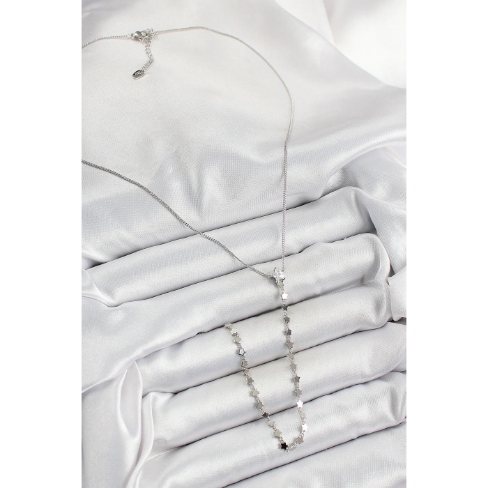 Pirinç Zirkon Taşlı Yıldız Figürlü Y Model Gümüş Renk Kadın Kolye - Lisinya