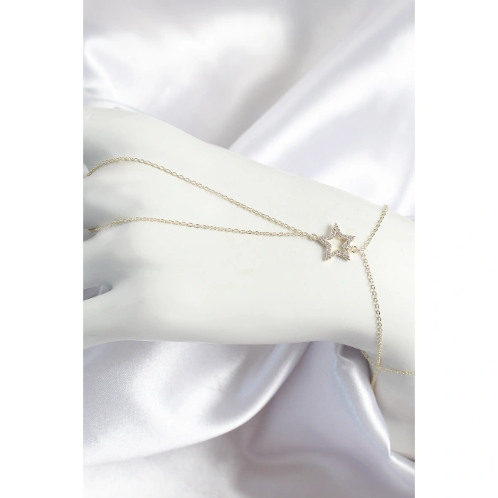 Pirinç Zirkon Taşlı Yıldız Model Gold Renk Kadın Şahmeran - Lisinya