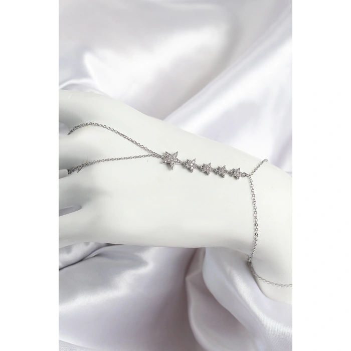 Pirinç Zirkon Taşlı Yıldız Model Gümüş Renk Kadın Şahmeran - Lisinya