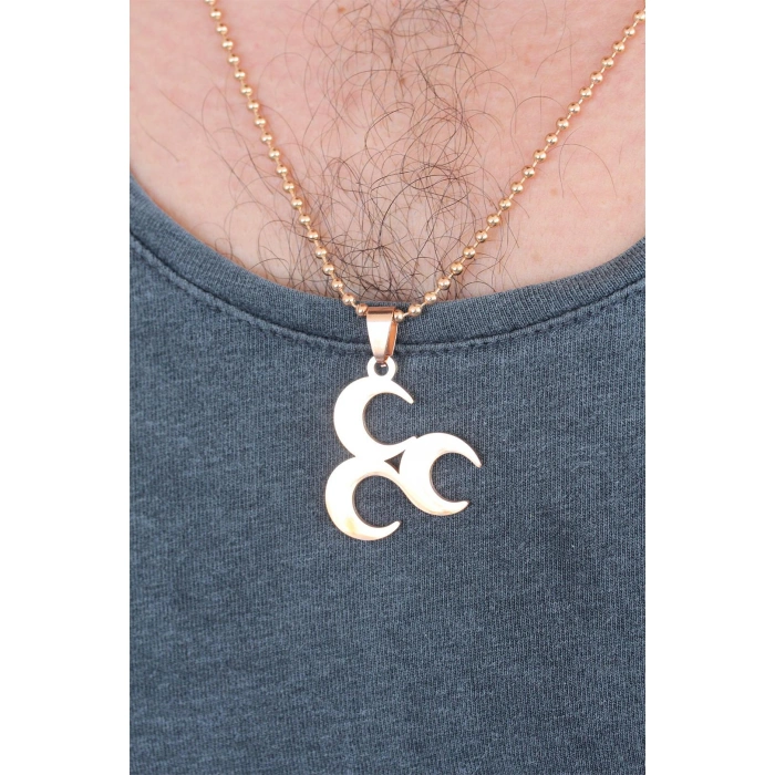 Rose Renk Metal 3 Hilal Figürlü Erkek Kolye - Lisinya