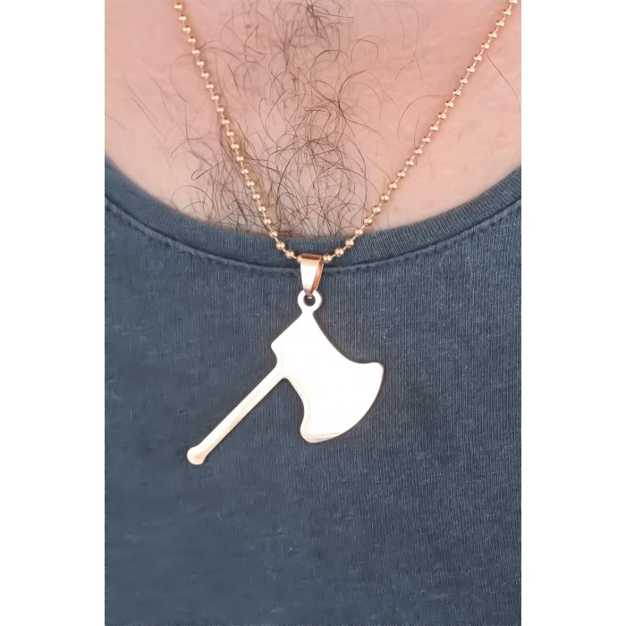 Rose Renk Metal Balta Figürlü Erkek Kolye - Lisinya