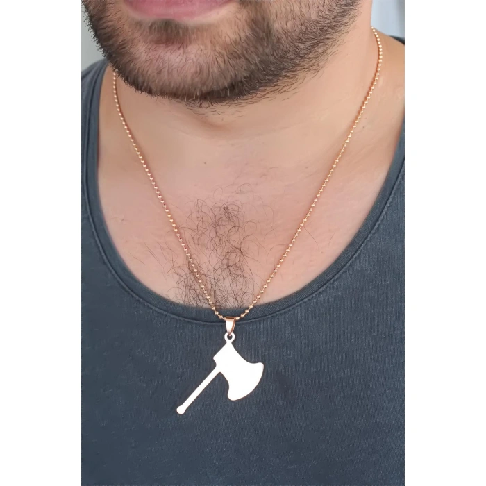 Rose Renk Metal Balta Figürlü Erkek Kolye - Lisinya