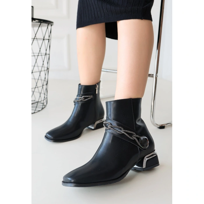 Roxani Siyah Cilt Topuklu Bot - Lisinya