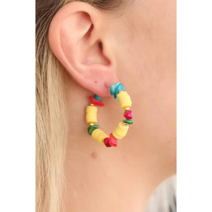 Sarı Renk Boncuklu Bayan Küpe - Lisinya