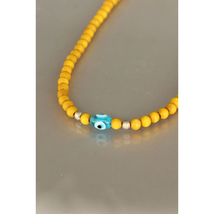 Sarı Renk Tahta Boncuklu Kadın Kolye - Lisinya