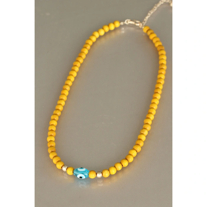 Sarı Renk Tahta Boncuklu Kadın Kolye - Lisinya