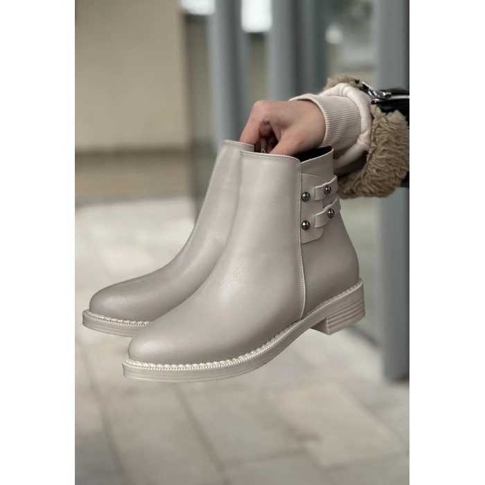 Siari Bej Cilt Topuklu Bot - Lisinya