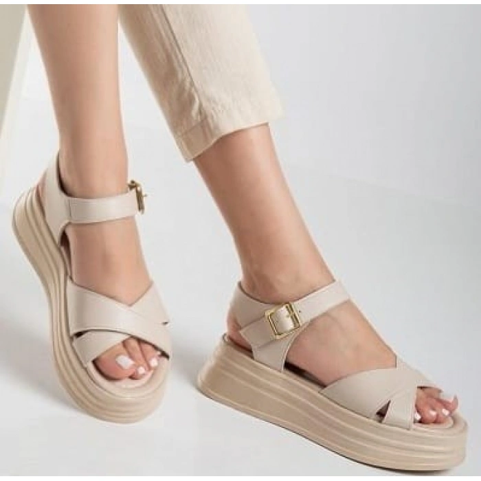 Sibna Bej Cilt Kemerli Sandalet - Lisinya