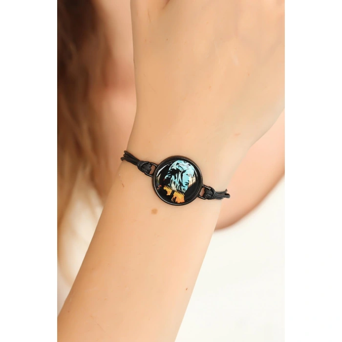 Siyah Ayarlamalı İpli Resimli Bayan Bileklik - Lisinya