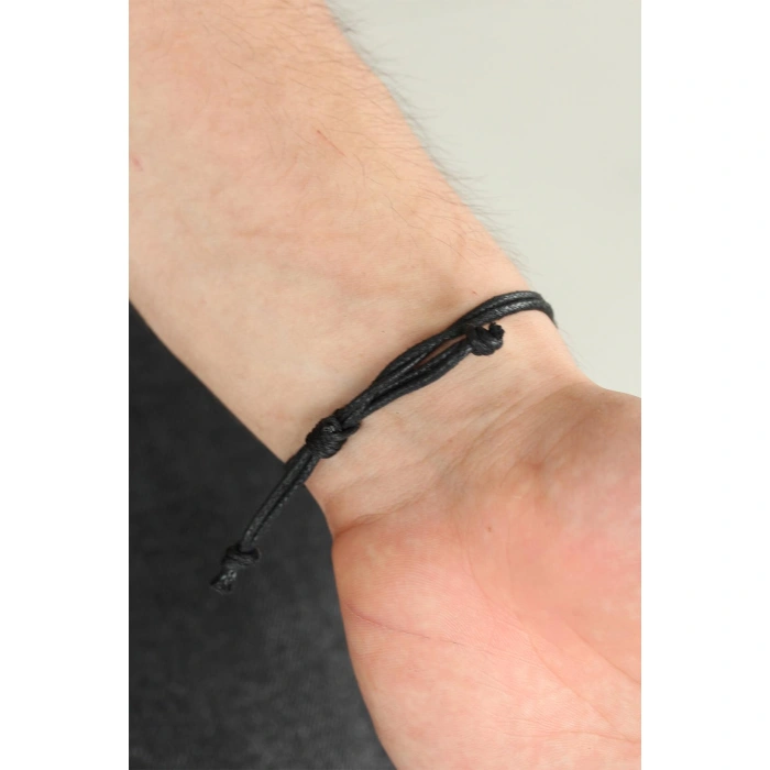 Siyah Renk Deri Ayarlamlı İpli Erdal Bakkal Erkek Bileklik - Lisinya