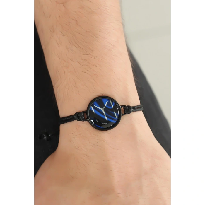 Siyah Renk Deri Ayarlamlı İpli Kayı Boyu Erkek Bileklik - Lisinya