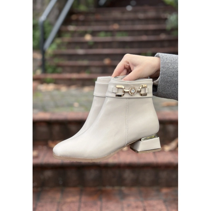 Terci Bej Cilt Topuklu Bot - Lisinya