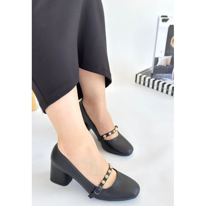 Tino Siyah Cilt Topuklu Ayakkabı - Lisinya