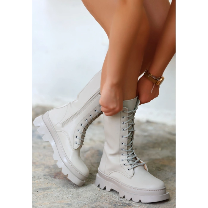 Toir Bej Cilt Bağcıklı Postal - Lisinya