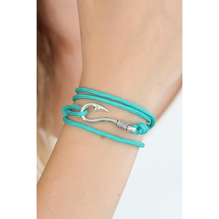 Turkuaz Renk Gümüş Metal Kancalı Bayan Çoklu Bileklik - Lisinya
