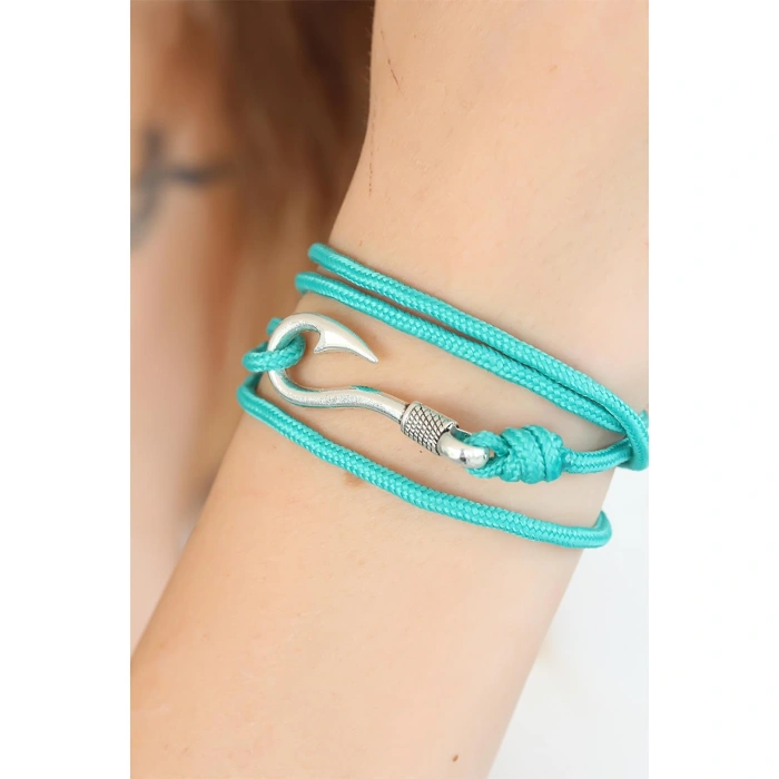 Turkuaz Renk Gümüş Metal Kancalı Bayan Çoklu Bileklik - Lisinya