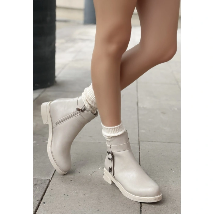 Wiota Bej Cilt Topuklu Bot - Lisinya