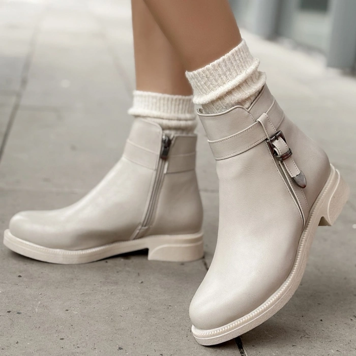 Wiota Bej Cilt Topuklu Bot - Lisinya