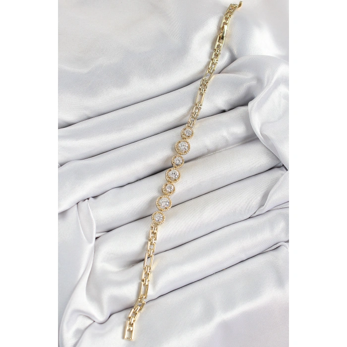 Xuping Pirinç Sıralı Daire Baget Model Gold Renk Kadın Bileklik - Lisinya