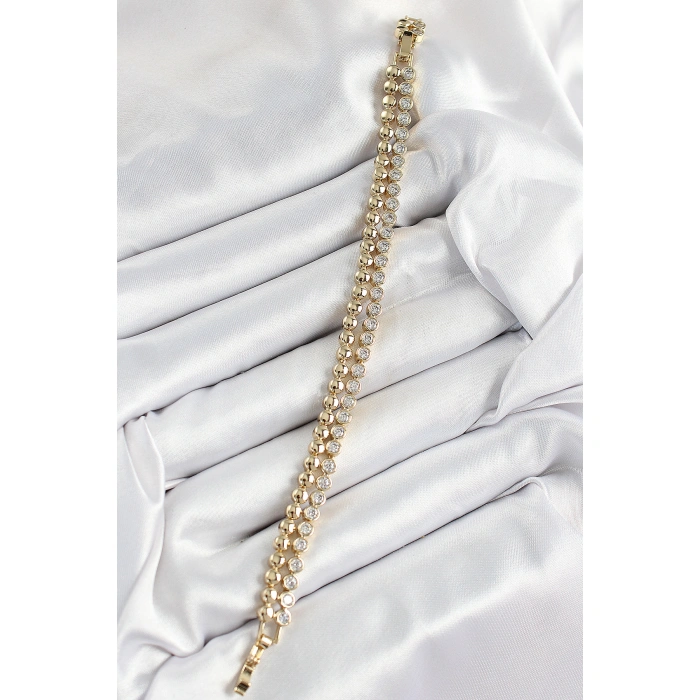 Xuping Pirinç Zirkon Taşlı Çift Görünümlü Model Gold Renk Kadın Bileklik - Lisinya