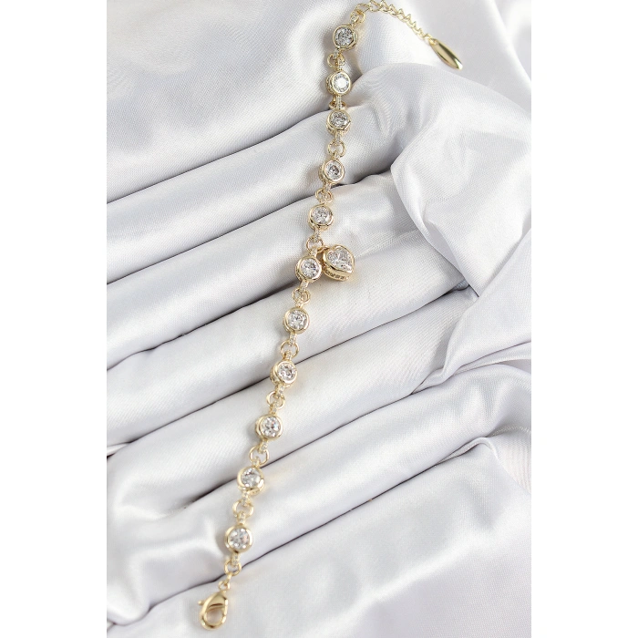 Xuping Pirinç Zirkon Taşlı Sallantılı Kalp Model Gold Renk Kadın Bileklik - Lisinya