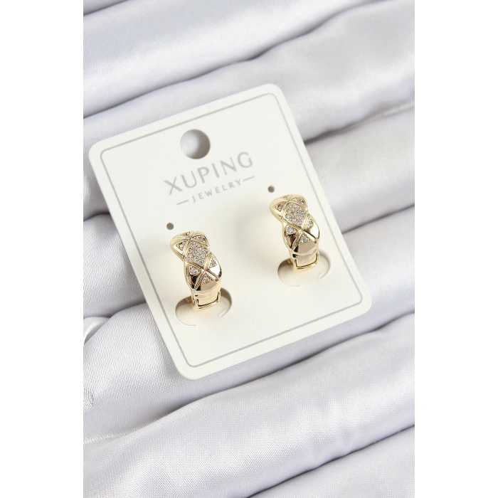 Xuping Zirkon Taşlı Geometrik Desenli Halka Model Gold Renk Kadın Küpe - Lisinya