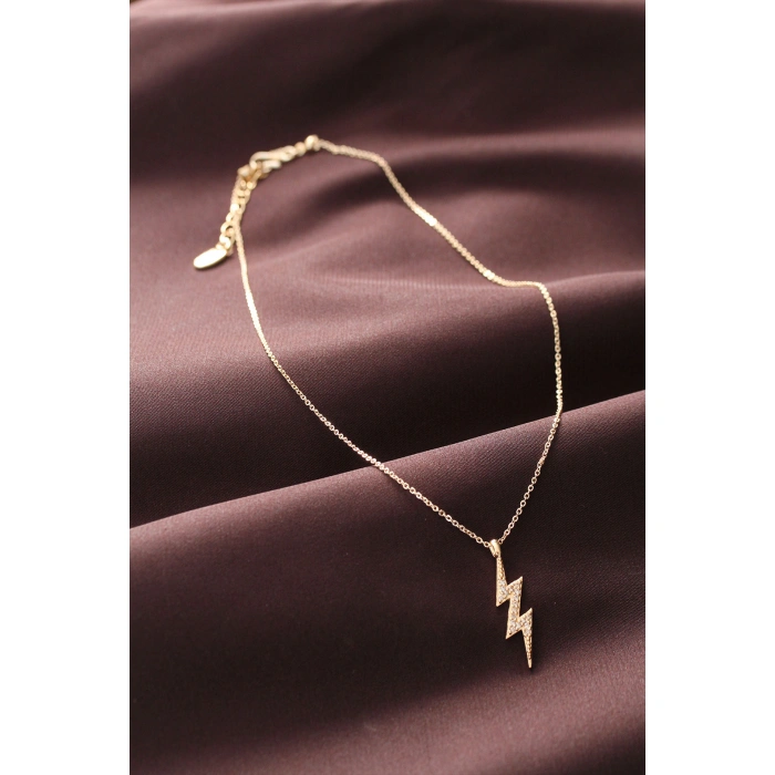 Zirkon Taşlı Şimşek Tasarımlı Kadın Kolye - Lisinya